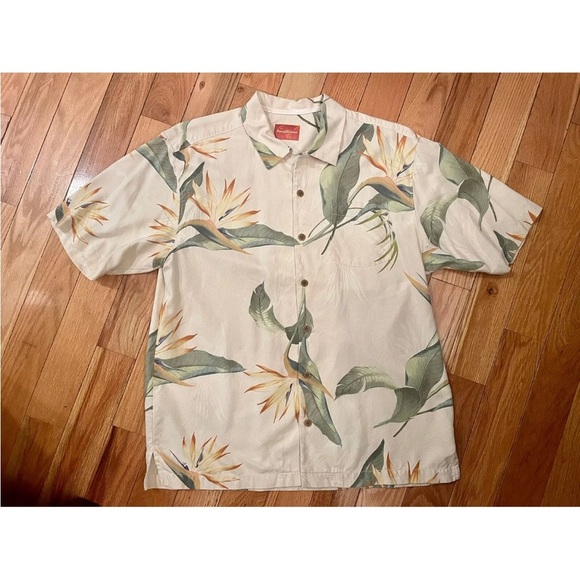 Tommy Bahama Men’s Size L Hawaiian 100% Silk Shirt Floral Bird Of Paradise - Picture 1 of 8